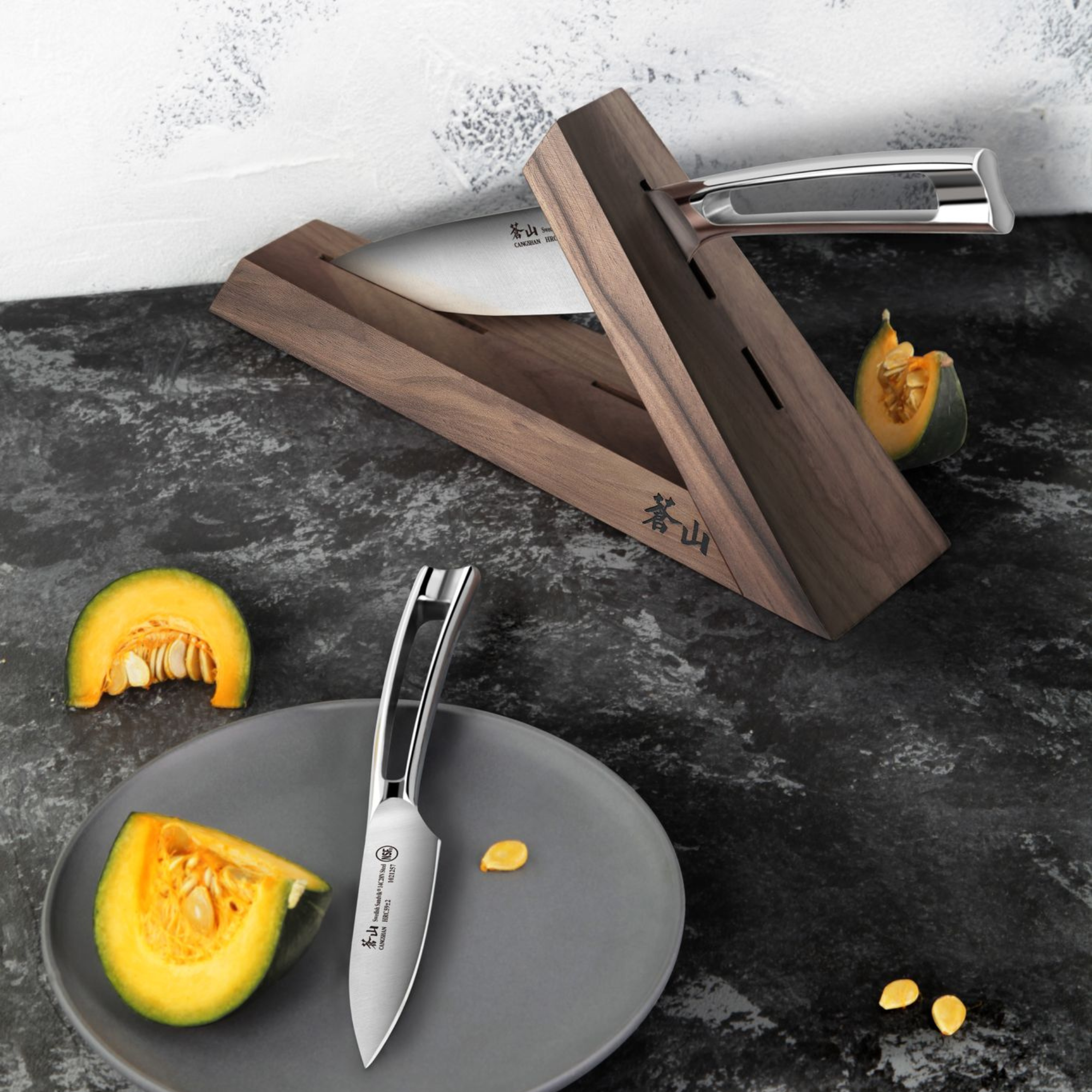 TAI Triangle Walnut Wood Knife Block