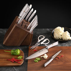 ELBERT Series 17-Piece Knife Block Set, Forged German Steel, Acacia Block