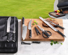 HELENA Series 9-Piece BBQ Knife Set with Black Bag, Forged German Steel