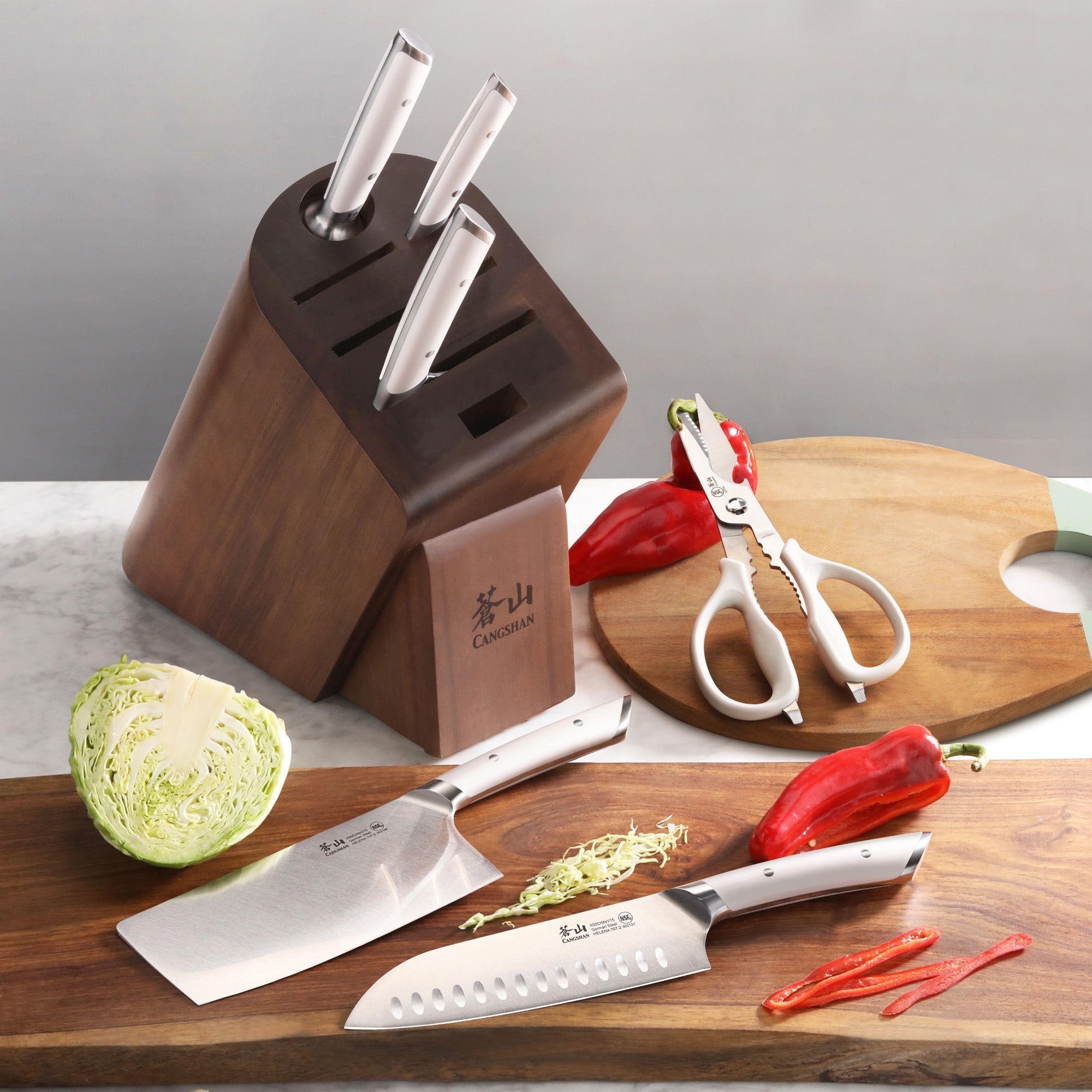 HELENA Series Cleaver Knife Block Set, Forged German Steel, HUA Acacia Block