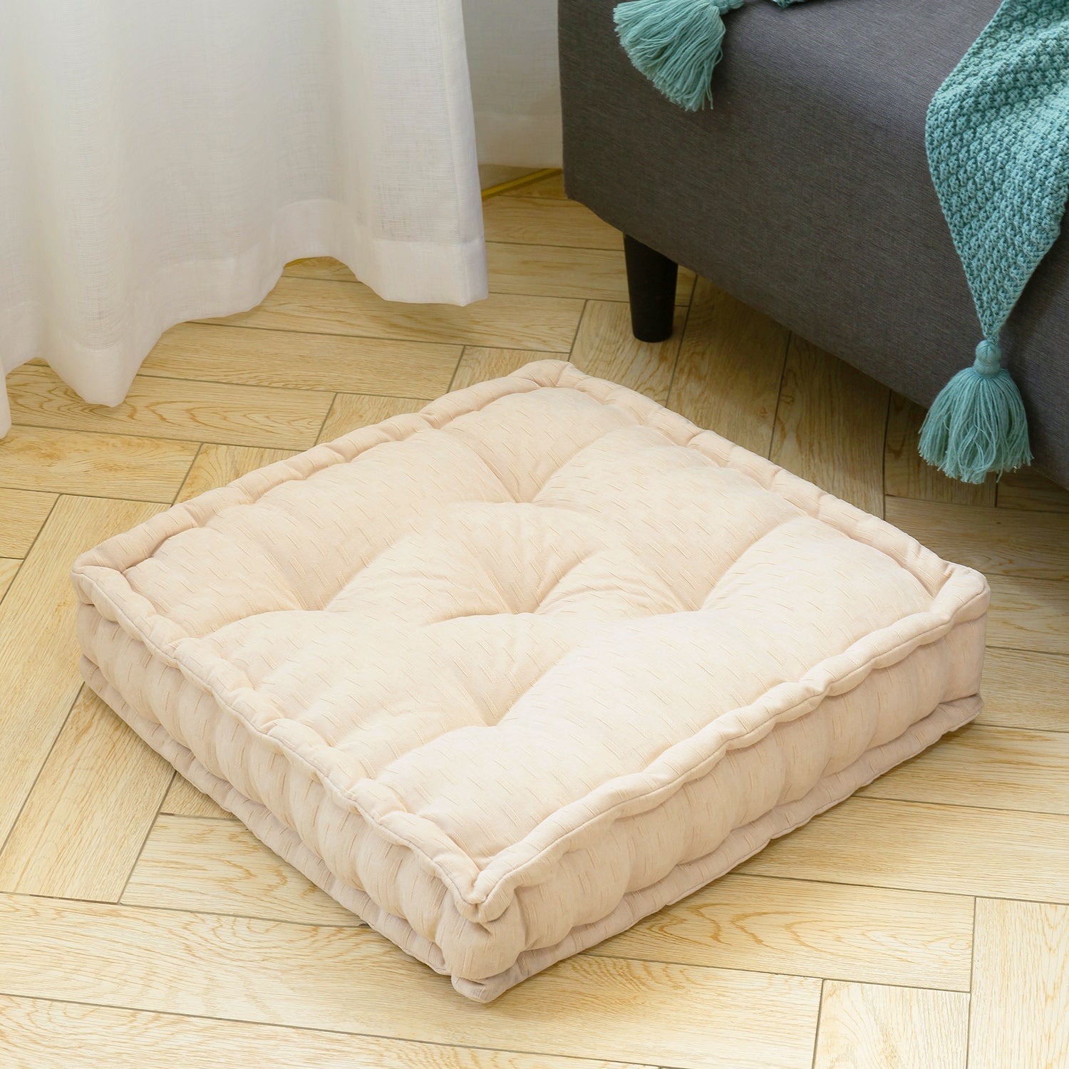 MAXYOYO Square Chenille Floor Pillow, Beige, 20"x20"x5.5"