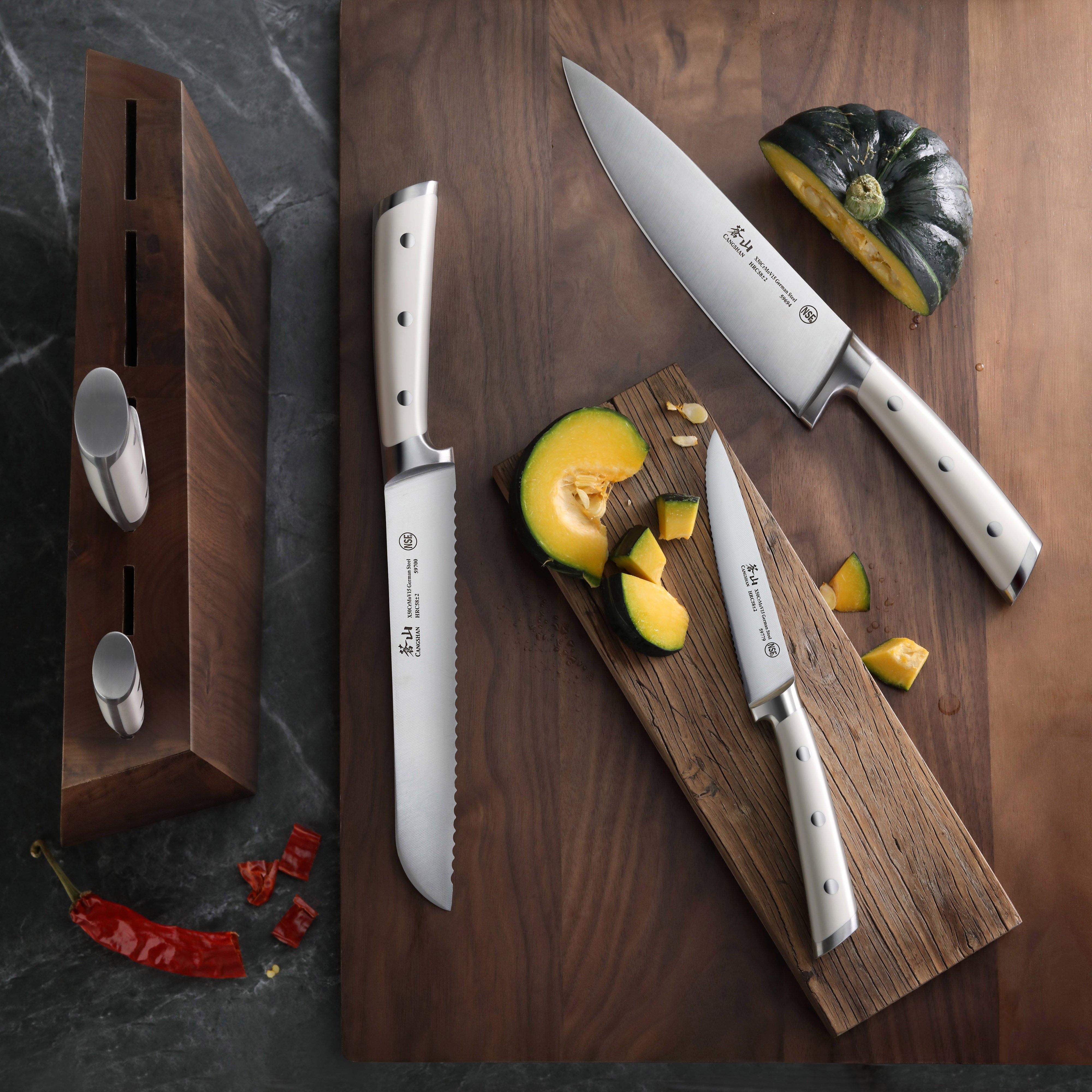 S1 Series 6-Piece German Steel Forged Knife Block Set, Forged German Steel, Walnut Block, 59663