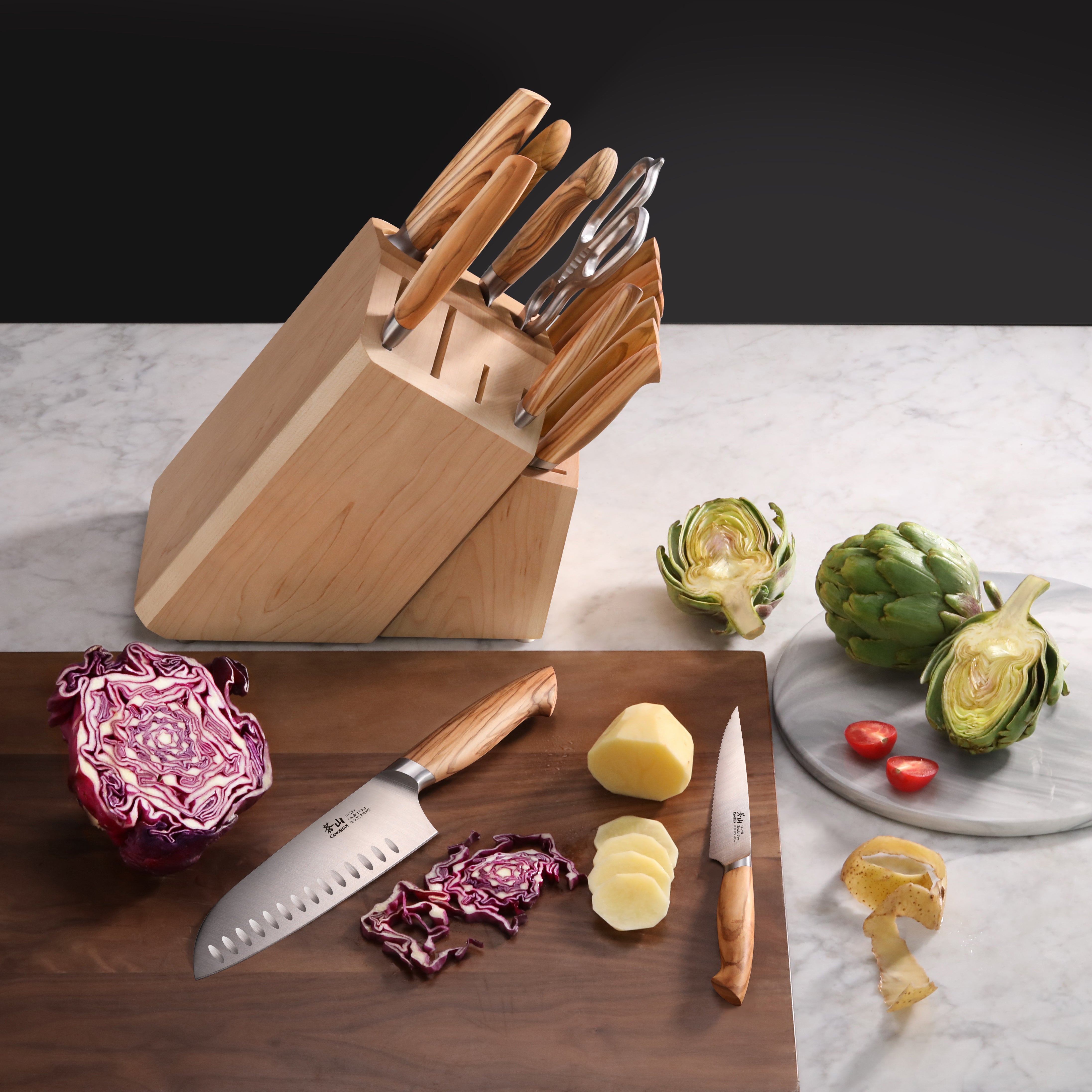 OLIV Series 15-Piece Knife Block Set, Maple, Forged Swedish 14C28N Steel, 501691