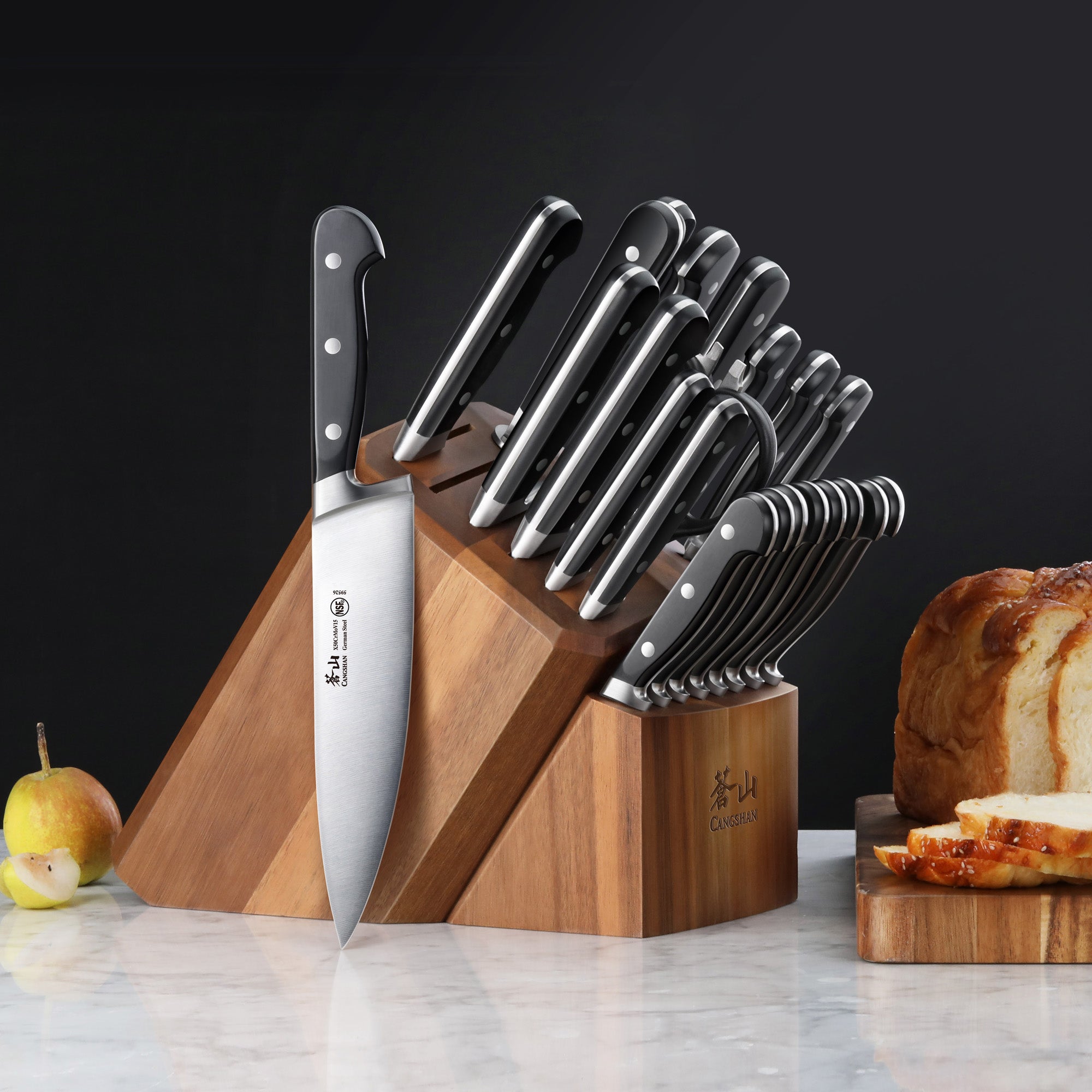 V2 Series 23-Piece Knife Block Set, Forged German Steel, Acacia Block, 1024128