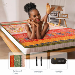 MAXYOYO Bohemian Retro Japanese Floor Mattress, Lotus Printed Roll Up Futon Mattress