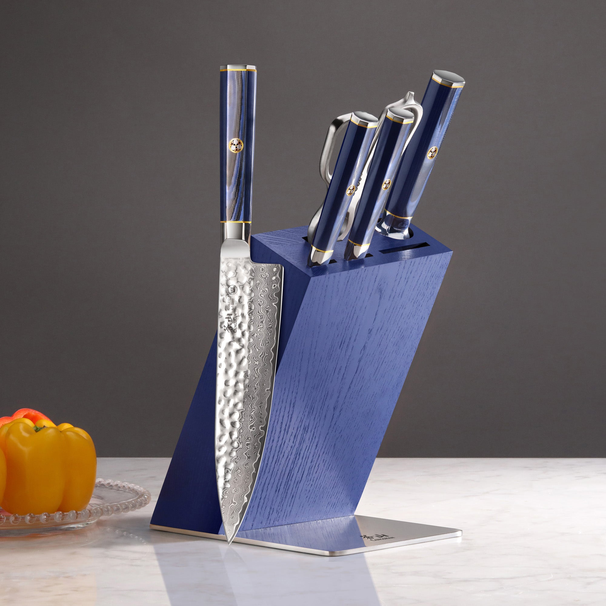 KITA Series 6-Piece Knife HUA Block Set, High Carbon X-7 Damascus Steel