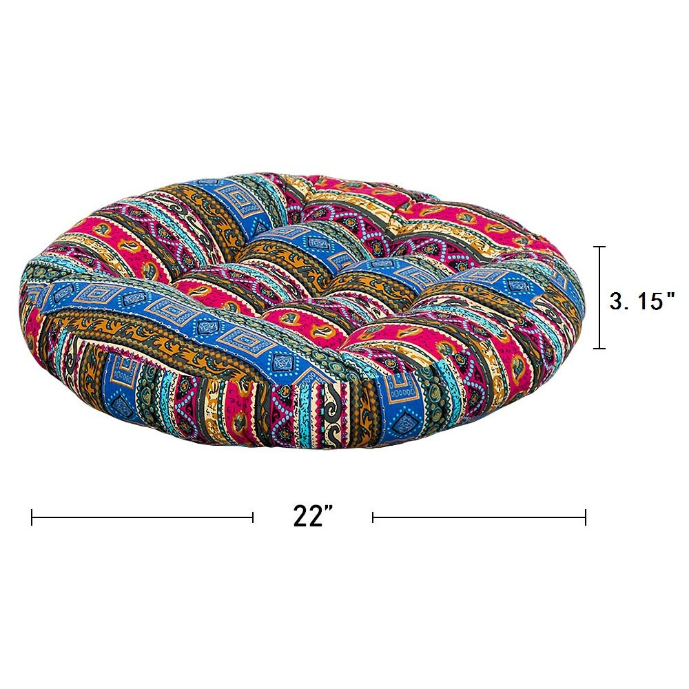 MAXSAYYOYK Round Boho Floor Cushion, Stripe Blue, 22 Inch