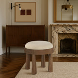 Larea - Linen Textured Fabric Upholstered Ottoman - Walnut Base