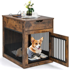 Tangkula Dog Crate Furniture, Decorative Dog Kennel End Table with Storage Drawer