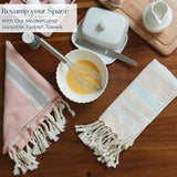 Beige & Red Turkish Cotton Towels Set of 2, 18"x40"