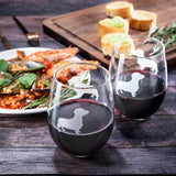Set of 2 Dog Daschund Stemless Wine Glasses
