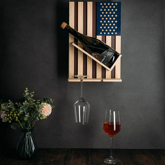 American Flag Wall Mounted Wine Rack, Beautiful Wine & Bottle Holder