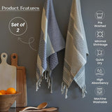 Blue & Gray Turkish Cotton Towels Set of 2, 18"x40"