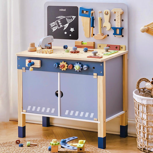 ROBUD Wooden Toy Workbench - Misty Blue