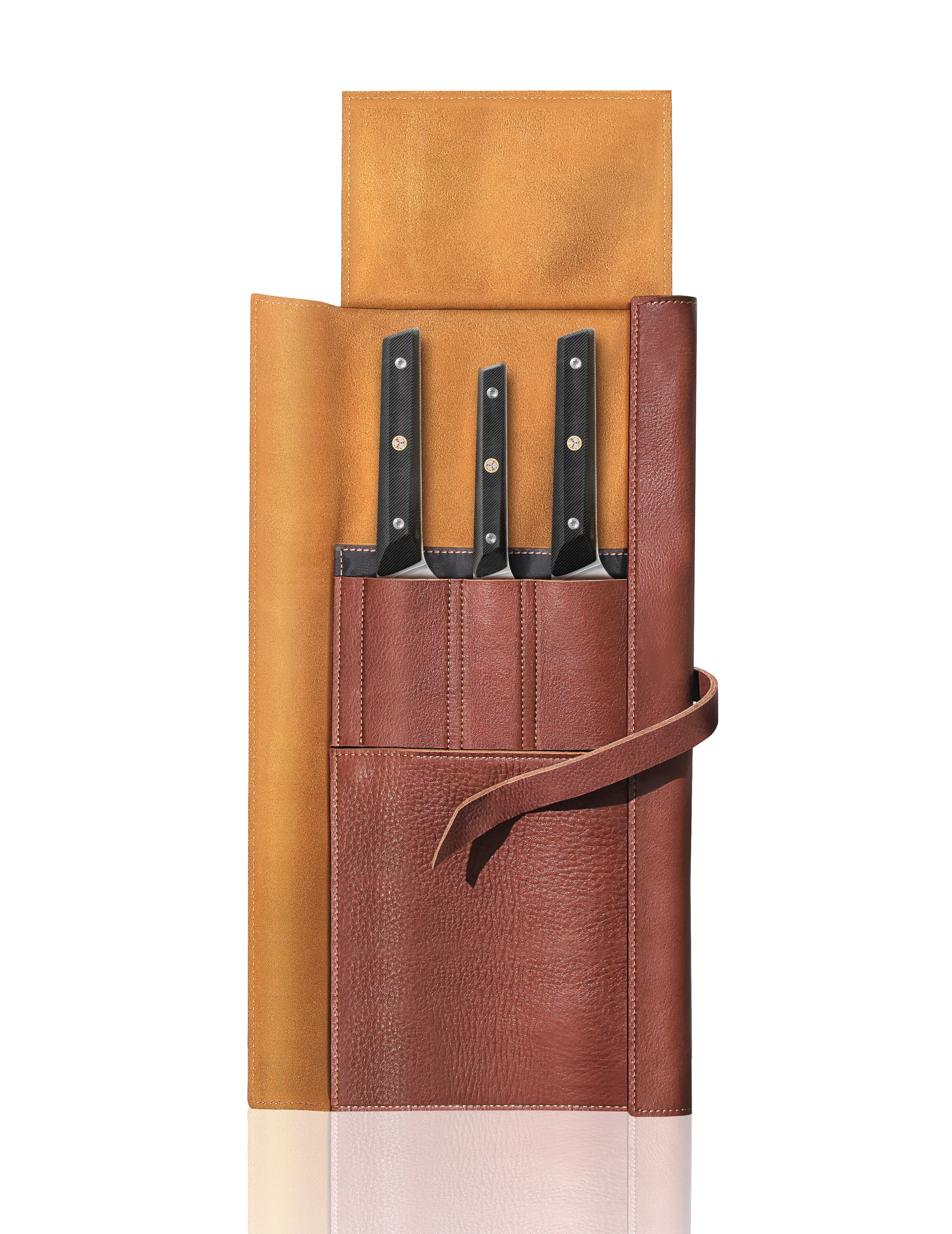 TG Series 4-Piece Knife Leather Roll Set, Swedish 12C27M Steel, 62304