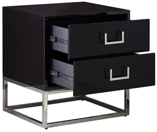 Nova Contemporary Side Table with Chrome Stainless Steel Base and Sleek Black Lacquer Finish