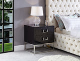 Nova Contemporary Side Table with Chrome Stainless Steel Base and Sleek Black Lacquer Finish