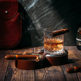 The Wine Savant Luxurious Cigar Glass - In A Leather Horseshoe Storage Case Whiskey Glassware with Cigar Holder - 10oz Cigar Holder Whiskey, Ash Tray - Dad, Men Home Office, Leather Gifts