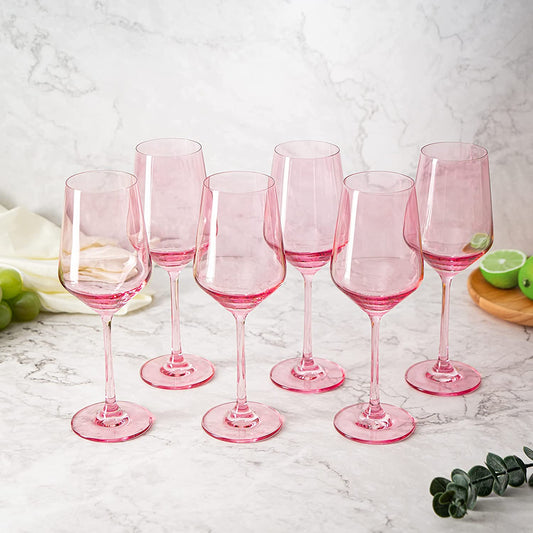 Colored Wine Glass Set,12 oz Glasses Set of 6 (Blush Pink)
