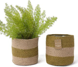 Jute Planters with Lining, Olive & Natural, 6.5" Set of 2 (16 Units)