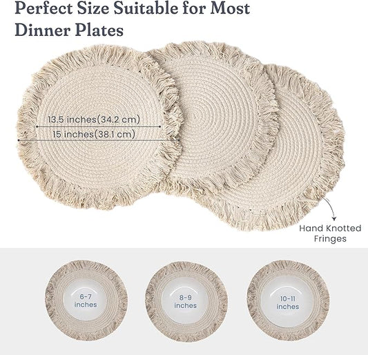 Ivory Braided Cotton Placemat Set of 4 with Fringes