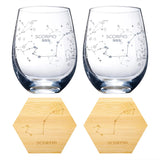 Set of 2 Zodiac Sign Wine Glasses with 2 Wooden Coasters (Scorpio)
