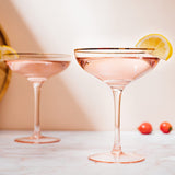 Colored Blush Pink & Gilded Rim Coupe Glass, Large 9oz