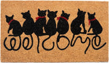 Beige/Black Coir Doormat with Welcome Cats Print - 17x30"
