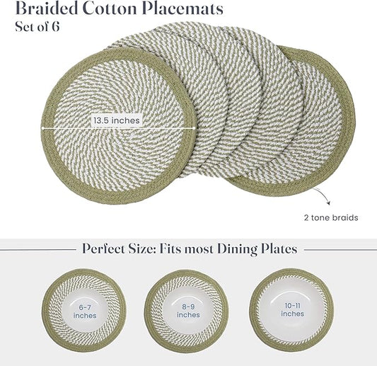 Melange Green & White Braided Cotton Placemat set of 6