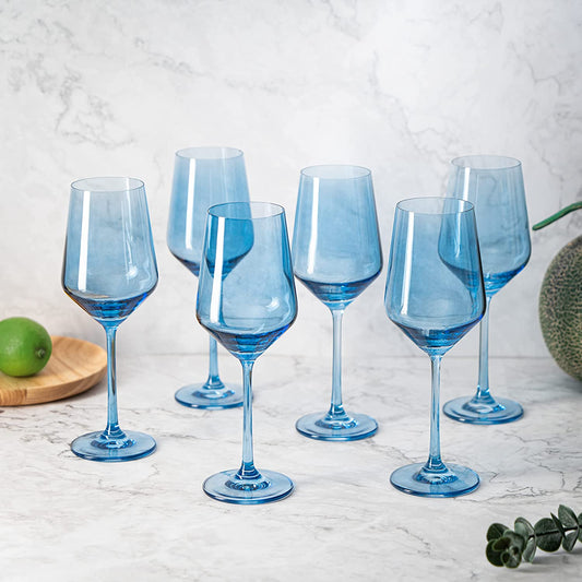 Colored Wine Glass Set, 12oz Glasses Set of 6 (Cobalt Blue)