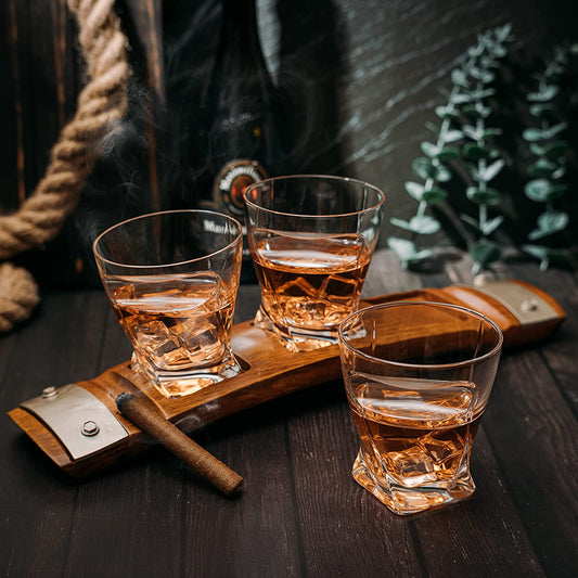 Glass & Coaster & with 3 Whiskey Glasses Slot to Hold
