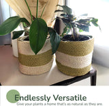 Jute Planters with Lining, Olive & Natural, 6.5" Set of 2 (16 Units)