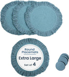 Blue Braided Cotton Placemats Set of 4 with Fringes