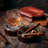 The Wine Savant Luxurious Cigar Glass - In A Leather Horseshoe Storage Case Whiskey Glassware with Cigar Holder - 10oz Cigar Holder Whiskey, Ash Tray - Dad, Men Home Office, Leather Gifts