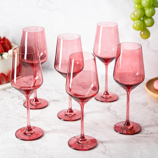 Set of 6 Colored Wine Glasses - 12 oz (Rose)