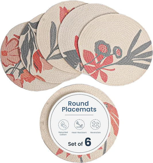 Orange Braided Printed Cotton Placemat Set of 6
