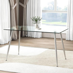 Tangkula Glass Dining Table, Modern Rectangular Table