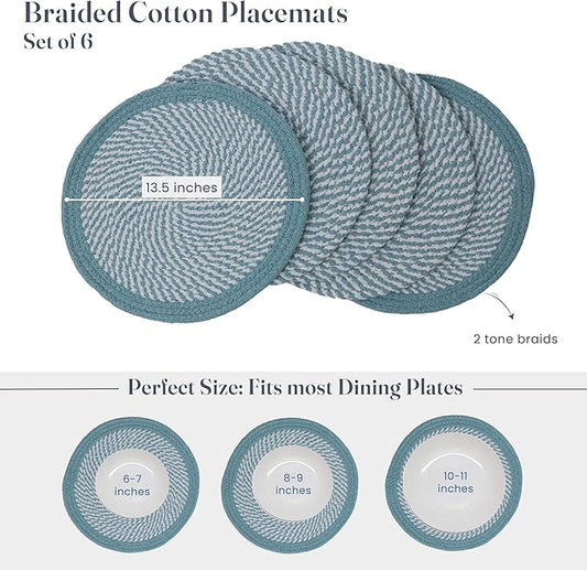 Melange Blue & White Braided Cotton Placemats - Set of 6