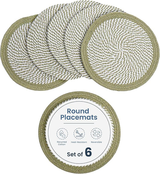 Handmade Melange Rope Braided Placemats, 6 pcs Green (8 Units)
