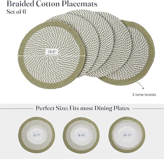 Handmade Melange Rope Braided Placemats, 6 pcs Green (8 Units)