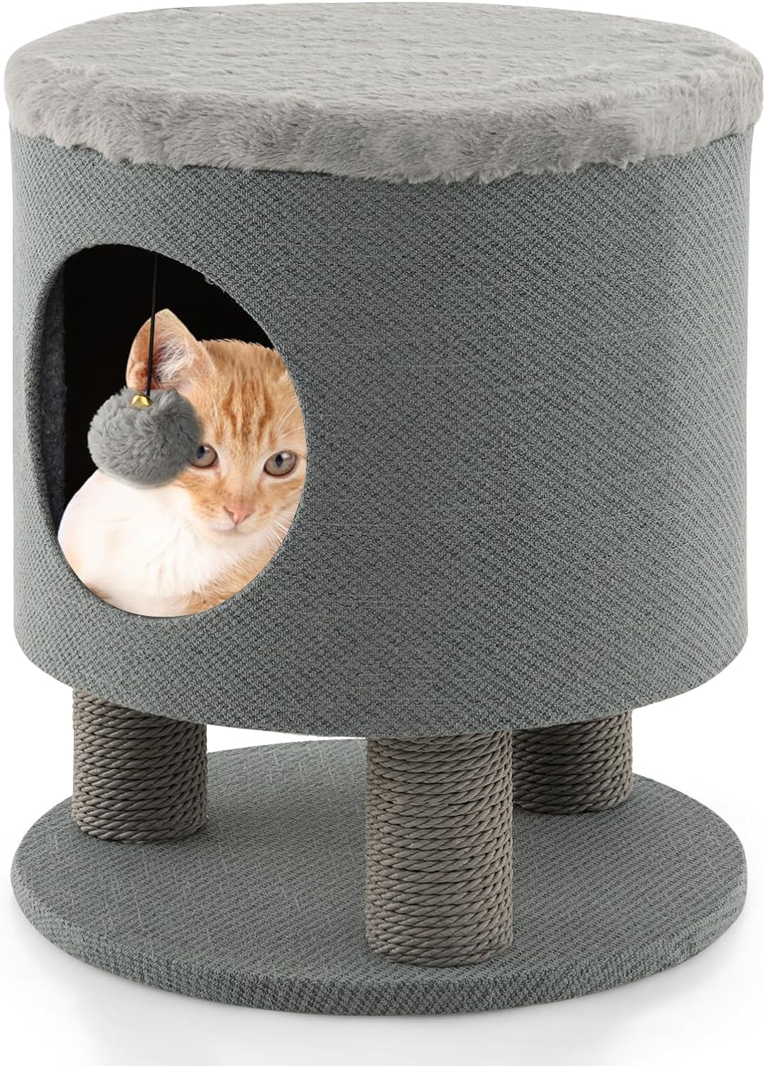 Tangkula Cat Condo Stool for Indoor Cats, Pet House Ottoman & Kitty Bed with Scratching Posts & Plush Ball Toy