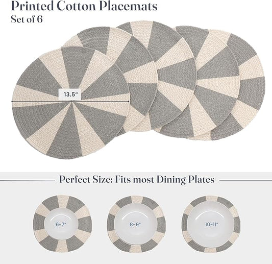 Grey Pinwheel Braided Cotton Placemat Set of 6