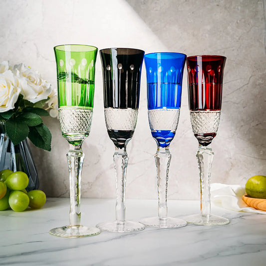 Crystal Italian Multicolor Design Flutes - 4 Set - 5oz 9" H