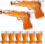 Pistol & Shotglasses Decanter Party Serving Holster Set