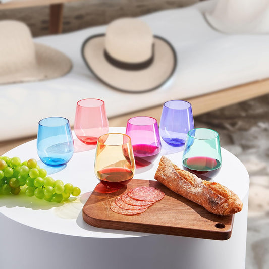 European Style Plastic Crystal Unbreakable Stemless Wine Glasses Set of 12