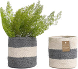Jute Planters with Lining, Grey & White, 6.5", Set of 2 (16 Units)