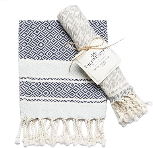 Blue & Gray Turkish Cotton Towels Set of 2, 18"x40"