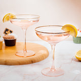 Colored Blush Pink & Gilded Rim Coupe Glass, Large 9oz