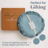 Blue Braided Cotton Placemats Set of 6 with Fringes