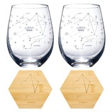 Set of 2 Zodiac Sign Wine Glasses with 2 Wooden Coasters (Libra)